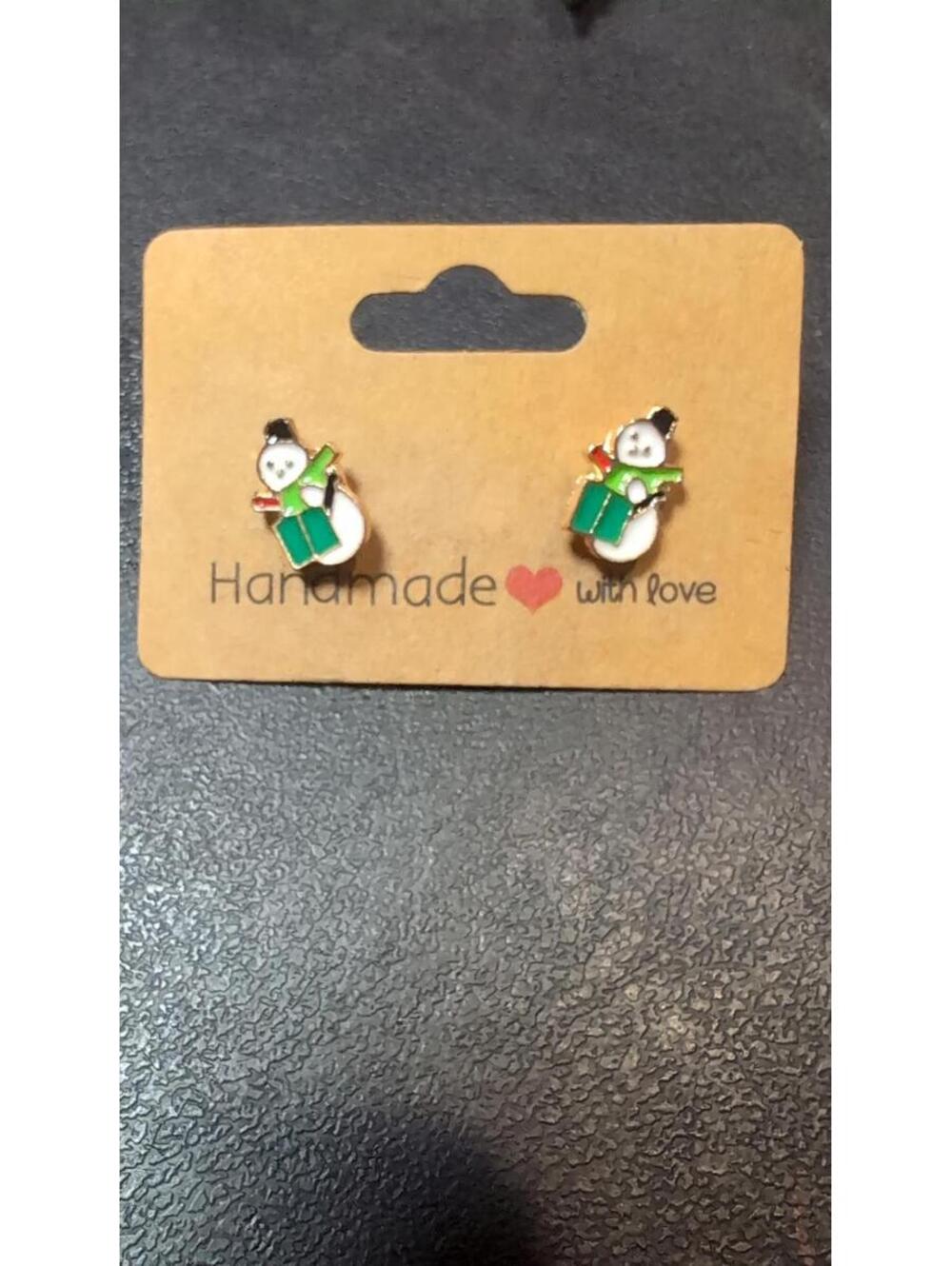 Handmade Snowman Earrings with Green Scarf